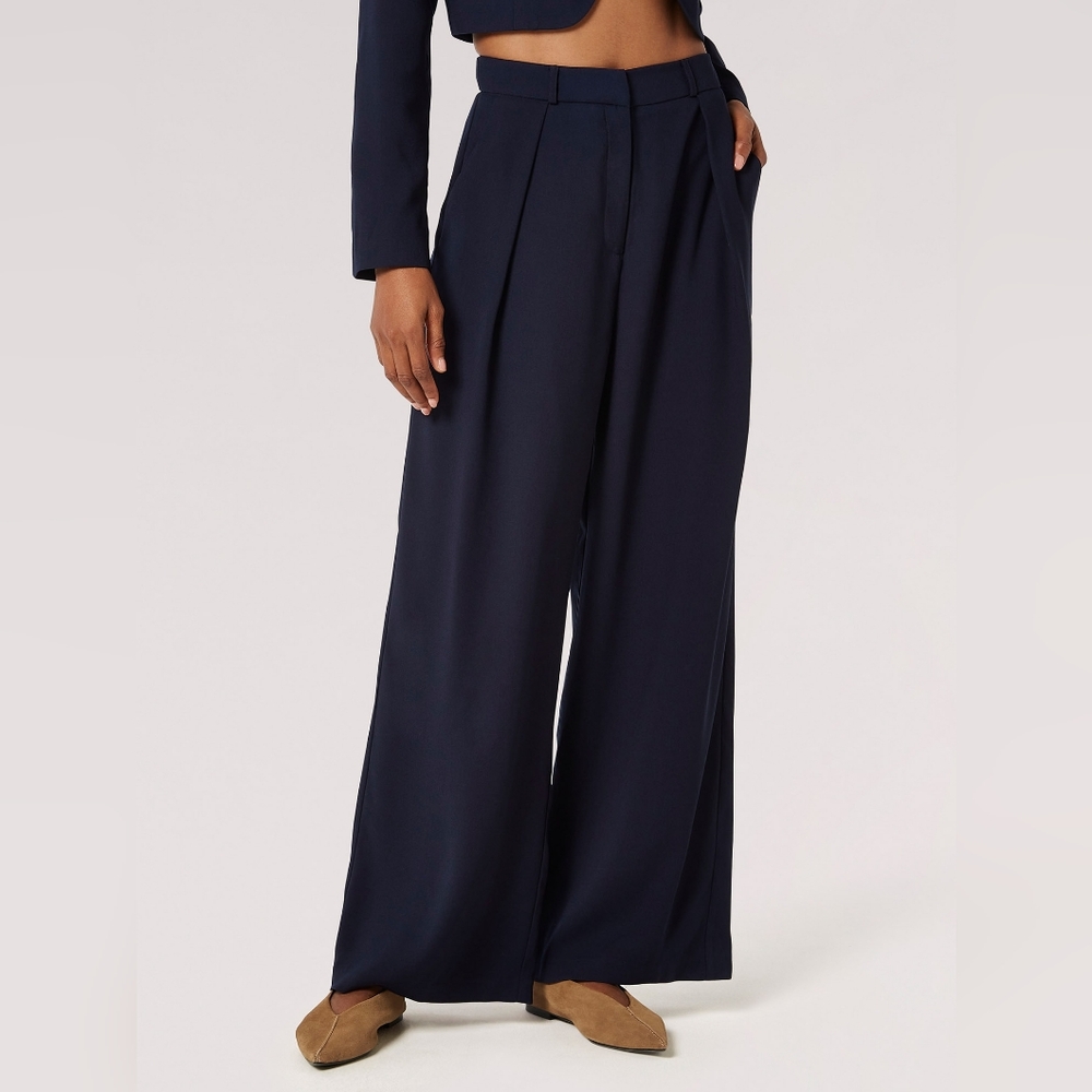 Navy Pleat Front Trousers